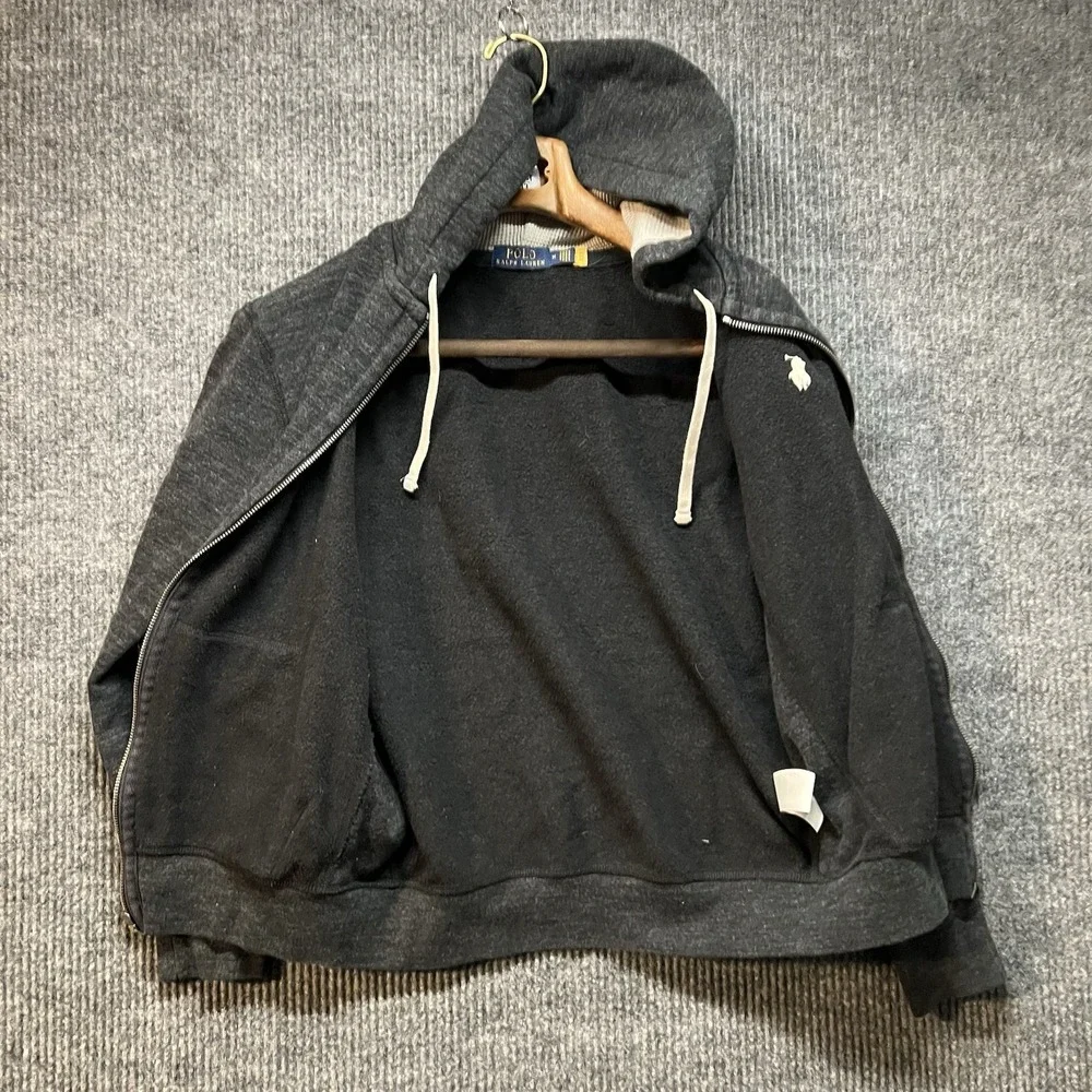 Polo Ralph Lauren Fleece Lined Full Zip Waffle Hoodie Men's‎ Size Medium Gray